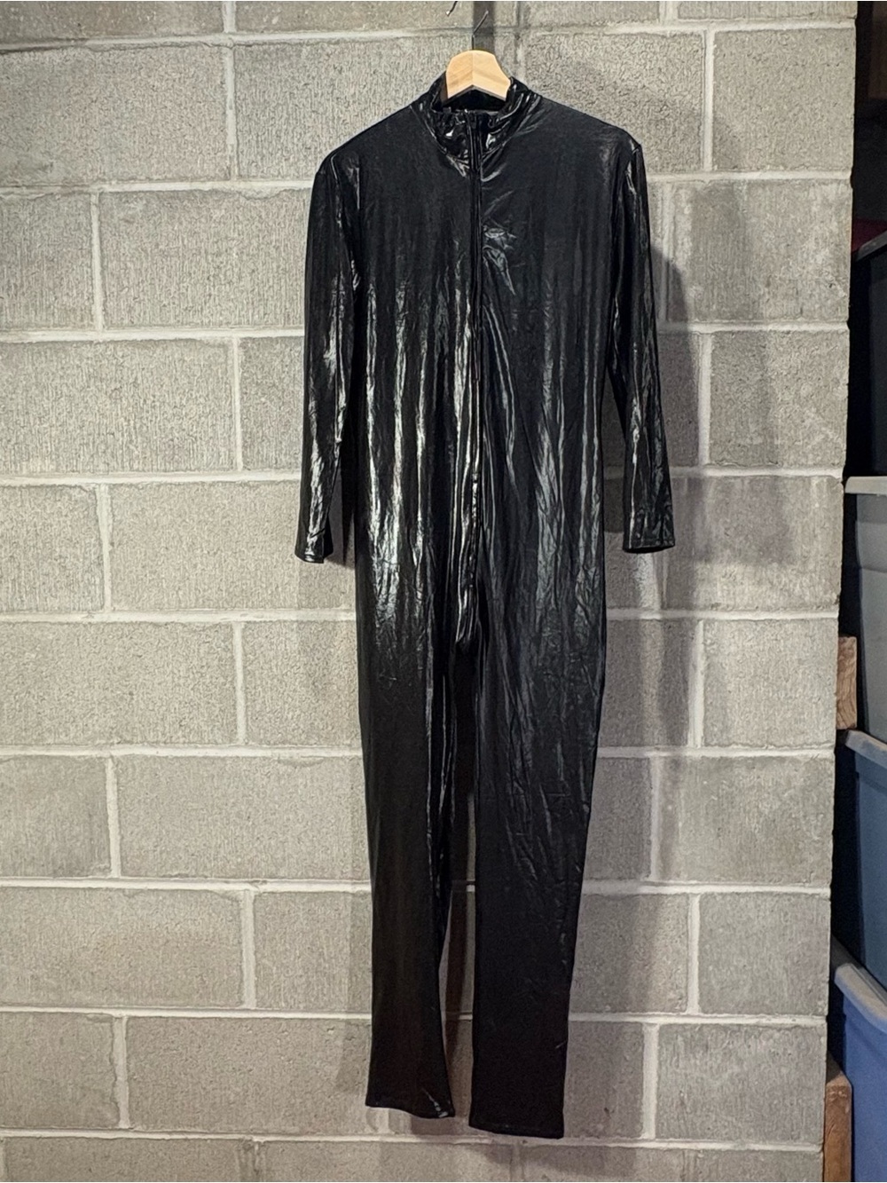 Faux leather metallic catsuit jumpsuit.
